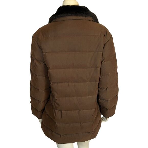 Andrew Marc Duck Down Feather Puffer Coat Chocolate Brown Jacket Faux Fur Collar - Picture 4 of 13